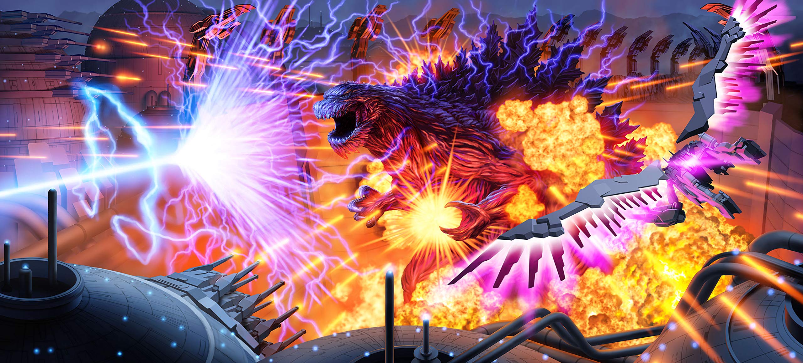 arm_cannon atomic_breath breath_weapon breathing_lightning cannon city claws cloud electricity energy energy_beam exhaust explosion fire firing flying giant giant_monster godzilla godzilla:_city_on_the_edge_of_battle godzilla_(series) godzilla_earth highres kaida_yuji kaiju magnetic_weapon mecha mechagodzilla mechagodzilla_city military monster mouth_beam muscular muscular_other nature no_humans no_pupils official_art open_mouth plasma plasma_beam polygon_pictures railgun robot spikes sunlight toho turret vulture_(godzilla) war weapon wings