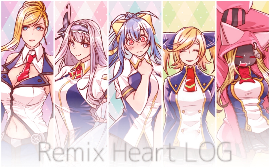 5girls animal_ears animal_hood antenna_hair bare_shoulders blazblue blazblue_remix_heart blonde_hair blue_eyes blue_hair blush bow breasts butterfly_hair_ornament cat_hood chachakaka cleavage cowboy_shot earrings english_text estella_mckenzie closed_eyes genderswap genderswap_(mtf) hair_between_eyes hair_bow hair_ornament hairband hood jacket jewelry kajun_faycott large_breasts long_hair looking_at_viewer mai_natsume midriff mole mole_under_eye multiple_girls navel necktie nunun open_mouth pink_eyes ponytail purple_eyes purple_hair red_eyes ribbon school_uniform shiori_kirihito sidelocks skirt smile teacher teacher_and_student two_side_up very_long_hair yellow_bow