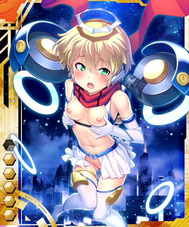 00s 1girl blonde_hair blush breasts card_(medium) card_(orange-ur) card_(ur) female_focus green_eyes kuuchuu_yousai michea_silkys nipples tagme taimanin_(series) taimanin_asagi taimanin_asagi_battle_arena_all_card_gallery taimanin_asagi_kessen_arena