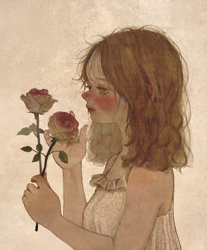1girl bare_arms bare_shoulders blush closed_mouth commentary_request dress expressionless eyelashes eyeshadow floral_print flower freckles frilled_dress frills from_side green_eyes half-closed_eyes holding holding_flower kusunoki_satomi leaf makeup medium_hair messy_hair multicolored_flower multicolored_rose orange_hair original paper_texture pink_eyeshadow pink_flower pink_rose red_lips rose sleeveless sleeveless_dress solo spaghetti_strap upper_body wavy_hair white_background white_dress white_flower white_rose