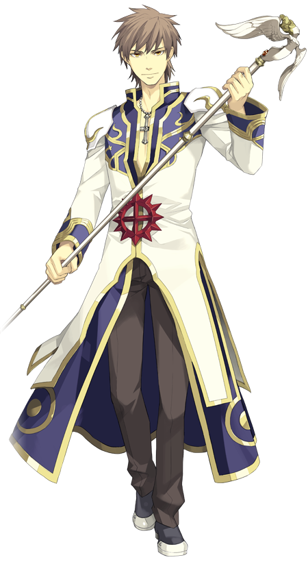 1boy blue_coat brown_eyes brown_hair brown_pants closed_mouth coat cross cross_necklace cross_of_prontera full_body gold_trim grey_shoes high_priest_(ragnarok_online) holding holding_staff jewelry large_variant_set long_sleeves looking_at_viewer male_focus multicolored_coat necklace official_art pants ragnarok:_guild_masters ragnarok_online shoes simple_background smile solo staff standing transparent_background two-tone_coat variant_set white_coat yuikawa_kazuno