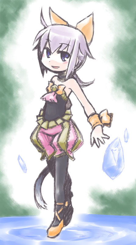1girl blue_eyes female_focus final_fantasy final_fantasy_crystal_chronicles final_fantasy_crystal_chronicles:_echoes_of_time kugelschreiber looking_at_viewer pantyhose purple_hair sherlotta short_hair smile solo