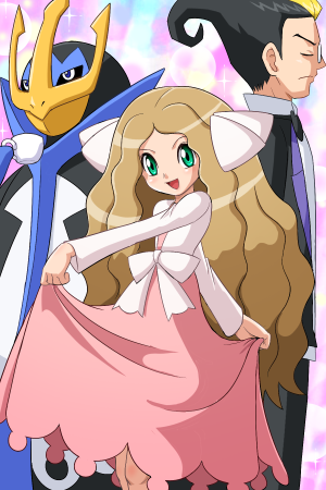 1boy 1girl black_hair blonde_hair bow bowtie brown_hair butler caitlin_(pokemon) clothes_lift darach_(pokemon) dress elite_four empoleon formal_clothes frontier_brain gen_4_pokemon glasses gloves green_eyes hair_ribbon long_hair lowres multicolored_hair nintendo pokemoa pokemon pokemon_(creature) pokemon_dppt pokemon_platinum ribbon skirt skirt_lift suit traditional_bowtie two-tone_hair wavy_hair