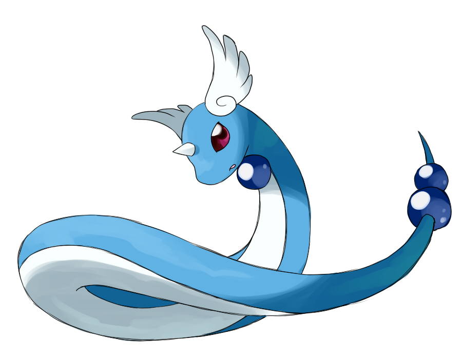 dragonair gen_1_pokemon good_frog head_wings horns nintendo no_humans pokemon pokemon_(creature) sea_serpent simple_background single_horn solo white_background wings