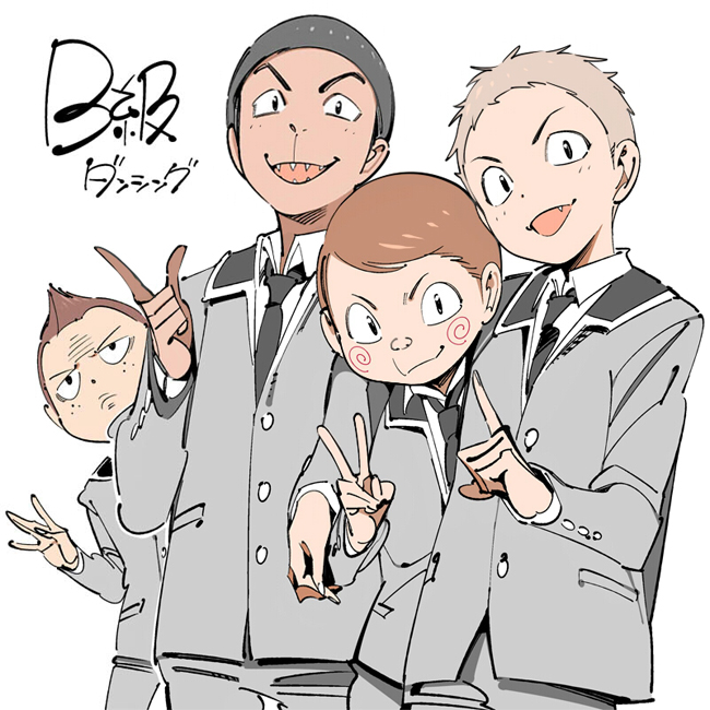 chibi_maruko-chan hamazaki_noritaka male_focus nagasawa_kimio popqn school_uniform sekiguchi_shinji simple_background tomita_tarou v white_background