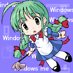 ahoge braid chibi duster green_eyes green_hair lowres me-tan microsoft_windows oekaki os-tan solo takayaki thighhighs twin_braids windows_classic windows_me
