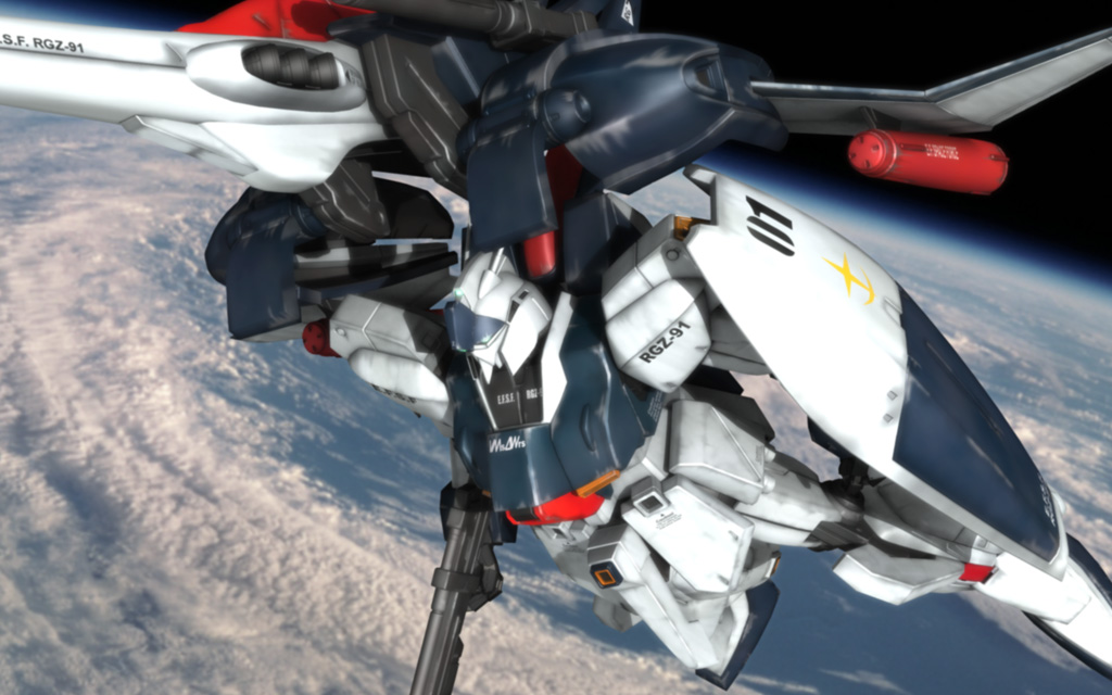 3d beam_rifle char&#039;s_counterattack character_name cloud commentary_request earth_(planet) earth_federation_space_forces energy_gun gundam in_orbit machinery mecha mecha_focus mobile_suit no_humans ocean photo_background planet radio_antenna re-gz realistic robot roundel science_fiction shield thrusters tomholy weapon zero_gravity