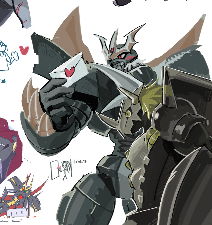 blackwargreymon blonde_hair blush digimon digimon_(creature) dragon heart horns imperialdramon imperialdramon_dragon_mode_(black) plutomon solo wings