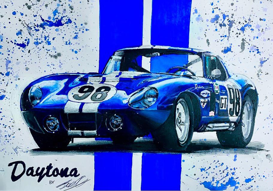 acrylic_paint_(medium) car castrol commentary english_commentary master_concentrate28 motor_vehicle no_humans original painting_(medium) race_vehicle racecar roundel shadow shelby_cobra shelby_cobra_daytona_coupe signature traditional_media vehicle_focus
