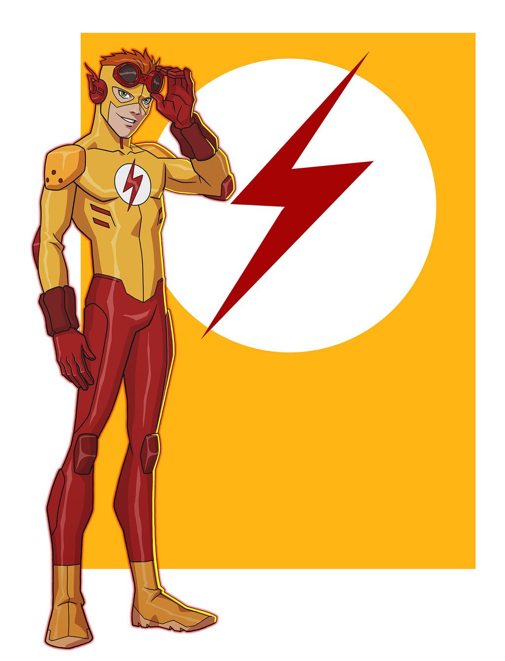 1boy bodysuit boots dc_comics formal_clothes gloves goggles green_eyes highres jerome-k-moore jpeg_artifacts kid_flash knee_pads looking_at_viewer male_focus red_gloves red_goggles red_hair red_legwear shoulder_pads smile suit superhero_costume wally_west yellow_bodysuit yellow_footwear young_justice