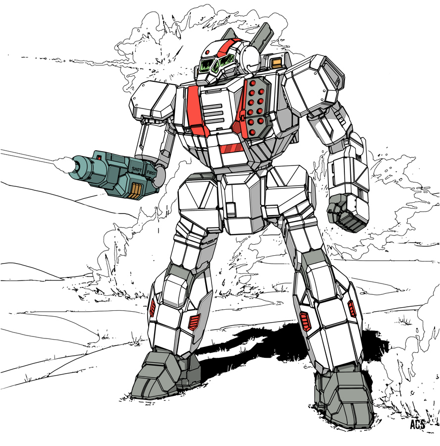 arm_cannon battle battletech battroid choujikuu_yousai_macross clenched_hand commentary crossover darkton-artemis english_commentary explosion firing macross mecha missile missile_pod no_humans original redesign robot robotech science_fiction signature sketch vf-1 vf-1j weapon