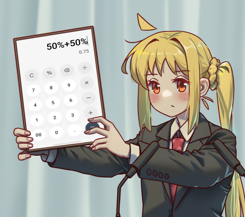 1girl ahoge alternate_costume black_jacket blonde_hair blush bocchi_the_rock! brown_eyes calculator closed_mouth commentary detached_ahoge english_commentary formal_clothes ijichi_nijika jacket long_hair long_sleeves microphone myvia_mokols necktie polka_dot_necktie red_necktie side_ponytail sidelocks solo suit upper_body