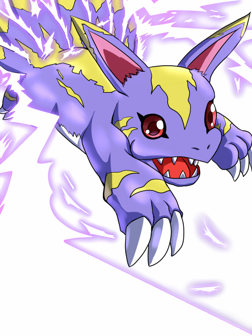 claws digimon digimon_(creature) elecmon_(violet) electricity sharp_teeth solo teeth tongue