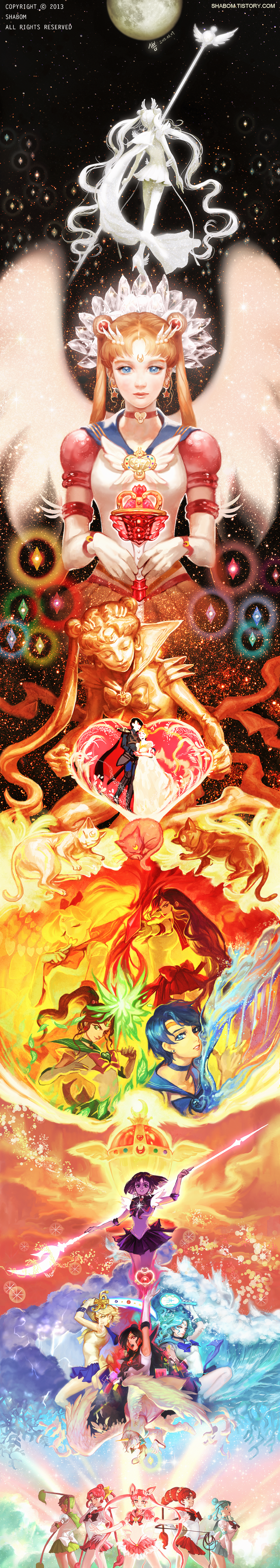 10s 1990s_(style) 1boy 2013 6+girls absolutely_everyone absurdres aino_minako amazoness_quartet aqua_hair arm_up artemis_(sailor_moon) artist_name bishoujo_senshi_sailor_moon bishoujo_senshi_sailor_moon_s bishoujo_senshi_sailor_moon_sailor_stars bishoujo_senshi_sailor_moon_stars bishoujo_senshi_sailor_moon_supers black_hair black_neckwear blonde_hair blue_eyes blue_hair blue_sailor_collar boots bow brooch cat cerecere_(sailor_moon) chiba_mamoru chibi_usa choker closed_eyes cone_hair_bun crescent crescent_facial_mark crystal dated deep_aqua_mirror diana_(sailor_moon) double_bun earrings elbow_gloves electricity endymion eternal_sailor_moon eternal_tiare everyone facial_mark fire forehead_mark full_moon gloves green_eyes green_hair hair_bun hair_ornament hairpin heart heart_brooch heart_hair_bun helios_(sailor_moon) highres hino_rei ice inner_senshi jewelry junjun_(sailor_moon) kaiou_michiru kino_makoto long_hair long_image luna_(sailor_moon) maboroshi_no_ginzuishou magical_girl mars_arrow meiou_setsuna mercury_harp mizuno_ami moon multi-tied_hair multiple_girls outer_senshi pallapalla_(sailor_moon) pink_bow pink_eyes pink_hair polearm princess_serenity red_bow red_hair retro_artstyle ribbon sailor_ceres sailor_chibi_moon sailor_collar sailor_cosmos sailor_juno sailor_jupiter sailor_mars sailor_mercury sailor_moon sailor_neptune sailor_pallas sailor_pluto sailor_saturn sailor_senshi sailor_uranus sailor_venus sailor_vesta saturn_symbol seihai_(sailor_moon) shabomu short_hair silence_glaive single_hair_bun skirt space_sword spear staff star_brooch super_sailor_chibi_moon_(stars) super_sailor_moon tall_image ten&#039;ou_haruka tiara tomoe_hotaru tsukino_usagi tuxedo_kamen twintails vesves_(sailor_moon) water weapon white_gloves wing_brooch wings