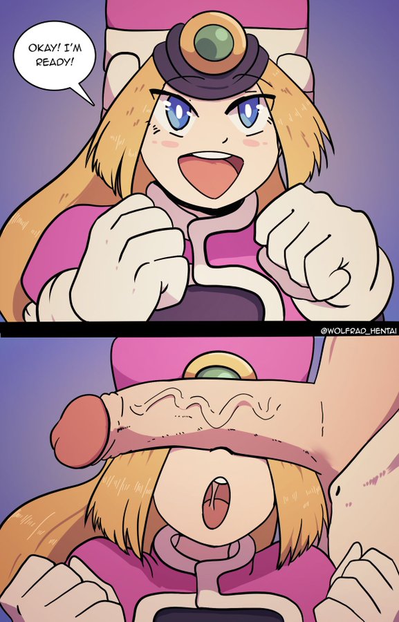 1boy 1girl 2koma artist_name black_bodysuit blonde_hair blue_eyes bodysuit capcom comic commission excited girouette_(mega_man) gloves hat hetero jacket long_hair mega_man_(series) mega_man_zx open_mouth penis penis_awe penis_on_face penis_over_eyes pink_hat pink_jacket prairie_(mega_man) saliva shako_cap sidelocks smile solo_focus teeth uncensored upper_teeth_only veins veiny_penis very_long_hair white_gloves wolfrad_senpai