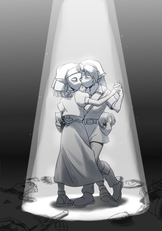 1boy 1girl boots child chinese_commentary closed_eyes commentary_request dancing deku_shield dress full_body greyscale hand_on_another&#039;s_waist headdress hetero holding_hands instrument link long_dress mask master_sword monochrome nintendo ocarina pointy_ears princess_zelda sake84883051 shield short_hair shoulder_belt spotlight the_legend_of_zelda the_legend_of_zelda:_majora&#039;s_mask the_legend_of_zelda:_ocarina_of_time tunic unworn_mask young_link young_zelda