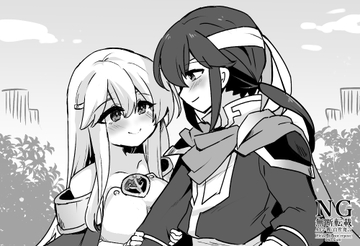 1boy 1girl bare_shoulders breasts brother_and_sister cape dress fire_emblem fire_emblem:_genealogy_of_the_holy_war headband holding_another&#039;s_arm julia_(fire_emblem) long_hair lowres medium_breasts monochrome nintendo ponytail seliph_(fire_emblem) siblings upper_body white_headband yukia_(firstaid0)