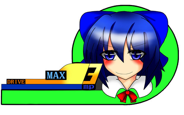 1girl blue_eyes blue_hair blush bow cirno hair_bow hair_ribbon heads-up_display health_bar image_sample kingdom_hearts kingdom_hearts_ii ribbon short_hair smile taku_(yakumodaisuki) touhou user_interface yadokari