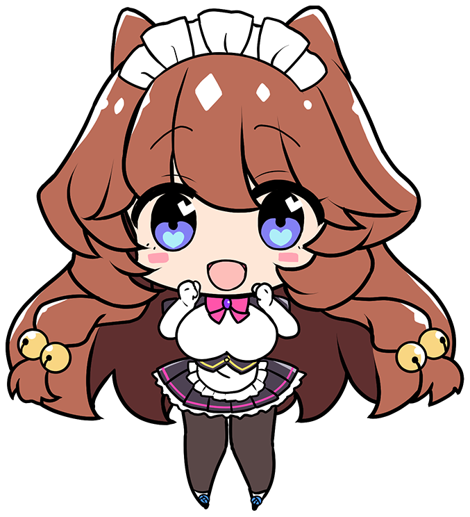 1girl apron bell black_pantyhose blue_hair bow bowtie brown_hair chibi chibi_only collar_jewel derauea double_bun eibel_haurisia elbow_gloves femme_de_menage_maid_academy_uniform flower footwear_flower game_cg gem gloves hair_bell hair_bun hair_ornament heart heart_in_eye jingle_bell long_hair looking_at_viewer low-tied_sidelocks maid maid_apron maid_headdress milk_factory motto!_haramase!_honoo_no_oppai_isekai_oppai_maid_gakuen! non-web_source official_art open_mouth pantyhose pink_bow pink_bowtie puffy_short_sleeves puffy_sleeves purple_brooch purple_gemstone school_uniform short_sleeves sidelocks smile solo symbol_in_eye transparent_background waist_apron