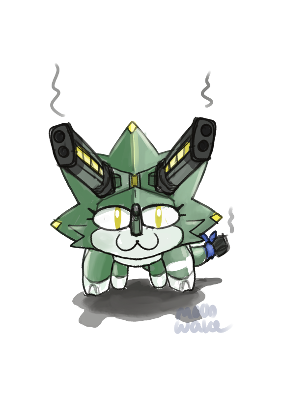digimon digimon_(creature) looking_at_viewer meme neco-arc shadow smile solo tail wezengammamon yellow_eyes