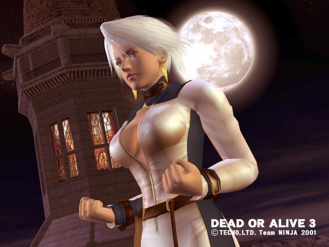 3d breasts christie_(doa) cleavage dead_or_alive dead_or_alive_3 large_breasts official_art spandex tecmo white_hair