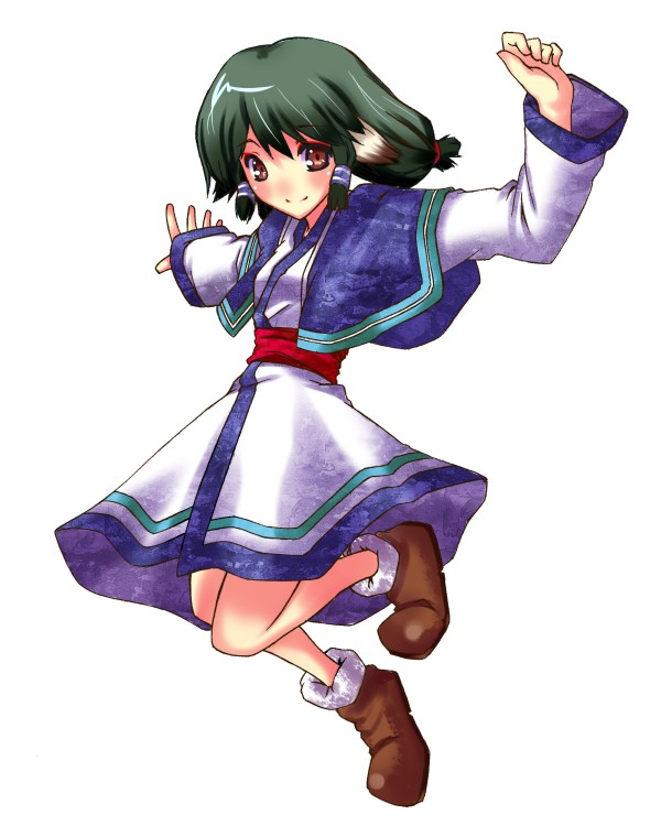 00s 1girl animal_ears aruruu black_hair blush brown_eyes colorized dog_ears female_focus jumping nickq solo utawarerumono varu_(forscryd)