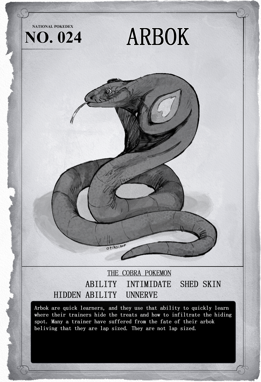animal_focus arbok artist_name border character_name closed_mouth cobra_(animal) commentary english_commentary english_text full_body game_freak gen_1_pokemon grey_background greyscale highres monochrome nintendo no_humans otiksimr paper pokedex_number pokemon pokemon_(creature) pokemon_ability snake solo torn_paper white_background white_border