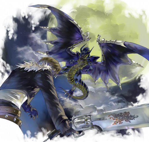 1boy bahamut_(final_fantasy) belt black_gloves black_jacket black_pants brown_belt brown_hair cloud cloudy_sky commentary_request cropped_jacket dated_commentary dragon final_fantasy final_fantasy_viii from_below full_moon fur-trimmed_jacket fur_trim gloves gunblade hinokami holding holding_weapon jacket long_sleeves male_focus moon multiple_belts night outdoors pants shirt short_hair sky squall_leonhart studded_belt weapon white_fur white_shirt