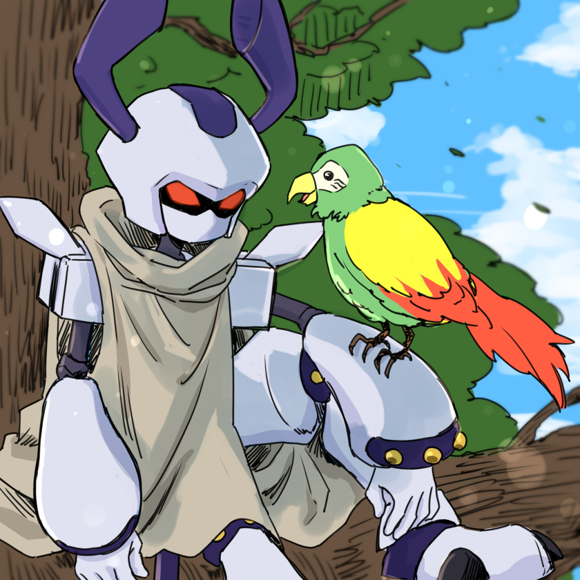 bird cape medarot medarot_(robot) parrot red_eyes rokusho_(medarot)