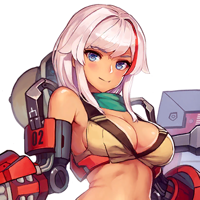 1girl bare_shoulders blue_eyes breasts cleavage closed_mouth crop_top dark-skinned_female dark_skin female_focus game_cg green_scarf hair_intakes hair_over_breasts holding holding_shield lancer_mina large_breasts last_origin looking_at_viewer medium_hair multicolored_hair official_art paintale pink_hair power_glove red_hair scarf shield sleeveless smile streaked_hair tan tanline transparent_background two-tone_hair upper_body