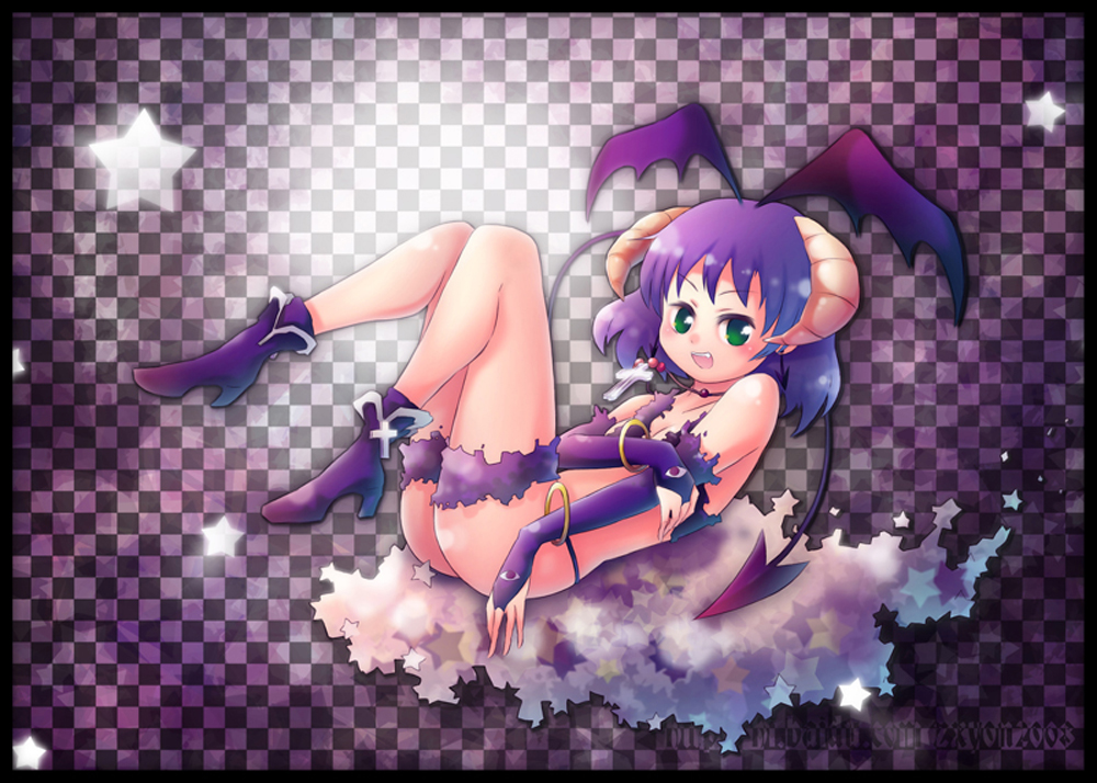 1girl bracelet checkered_background chessboard demon_girl head_wings jewelry solo tagme teeth upper_teeth_only wings xin_yu_hua_yin