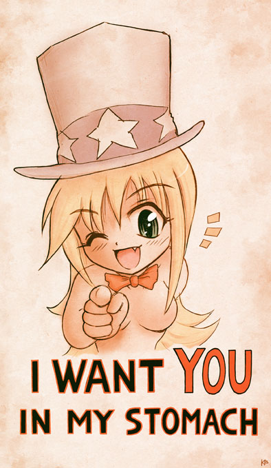 blonde_hair bow bowtie crisis fang felarya green_eyes hat karbo long_hair no_nipples nude open_mouth pointing top_hat
