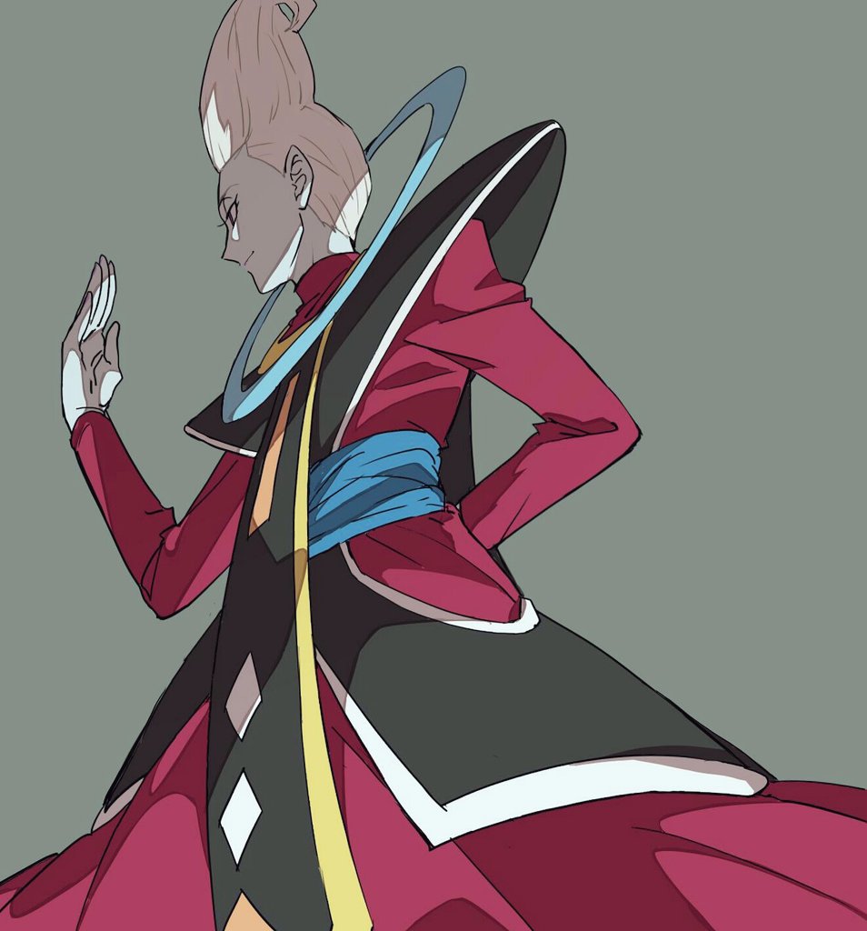 1boy ancient_egyptian_clothes arm_behind_back backlighting bad_id bad_twitter_id dragon_ball dragon_ball_super dragon_ball_z dragon_ball_z_kami_to_kami expressionless eyelashes fighting_stance grey_background hand_up light_smile long_sleeves looking_away male_focus profile simple_background solo tmk_d_b_di whis white_hair