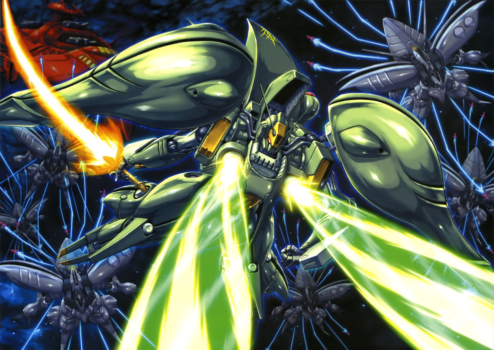 artist_request battle beam_cannon cable contrail energy_beam energy_sword firing fleet funnels_(gundam) gundam gundam_perfect_file gundam_zz holding holding_sword holding_weapon machinery mecha mecha_focus mobile_suit nebula neo_zeon no_humans official_art promotional_art qubeley_mass_production_type quin_mantha robot roundel science_fiction space spacecraft star_(sky) sword thrusters weapon zero_gravity
