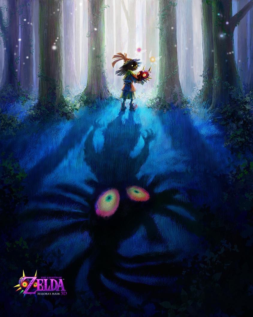 fireflies forest glowing glowing_eyes logo majora_(entity) mask nature nintendo official_art shadow skull_kid tael tatl the_legend_of_zelda the_legend_of_zelda:_majora&#039;s_mask tree