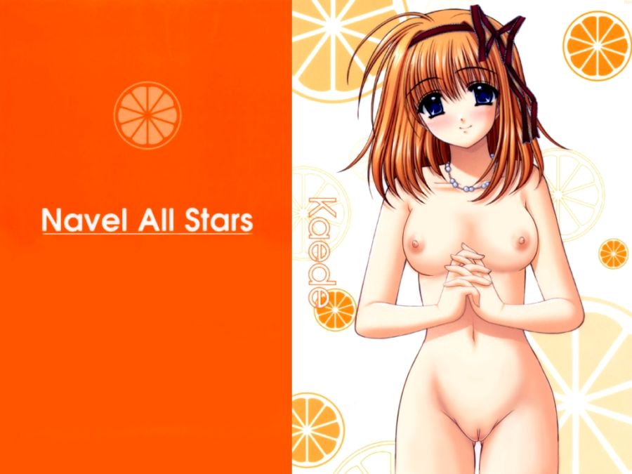 00s 1girl blue_eyes blush breasts female_focus fuyou_kaede jewelry necklace nipples nishimata_aoi nude nude_filter orange_hair pussy ribbon shuffle! solo third-party_edit uncensored