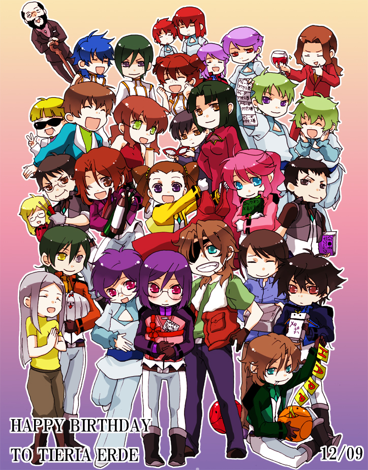 00s 6+boys 6+girls aeolia_schenberg alcohol alejandro_corner allelujah_haptism anew_returner beard birthday black_hair blonde_hair blue_eyes blue_hair book bottle bring_stabity brother_and_sister brothers brown_eyes chobiichi christina_sierra cupping_glass dress everyone eyepatch closed_eyes facial_hair feldt_grace freckles glass glasses green_eyes green_hair gundam gundam_00 haro hilling_care hong_long ian_vashti jacket johann_trinity joyce_b._moreno joyce_moreno lasse_aeon lichtendahl_tsery linda_vashti lockon_stratos lyle_dylandy michael_trinity mileina_vashti multiple_boys multiple_girls nena_trinity one_eye_closed open_mouth pink_hair purple_hair red_eyes red_hair regene_regetta revive_revival ribbons_almark saji_crossroad setsuna_f._seiei siblings silver_hair smile soma_peries sumeragi_lee_noriega sunglasses tieria_erde twintails two_side_up v wang_liu_mei wine wink yellow_eyes