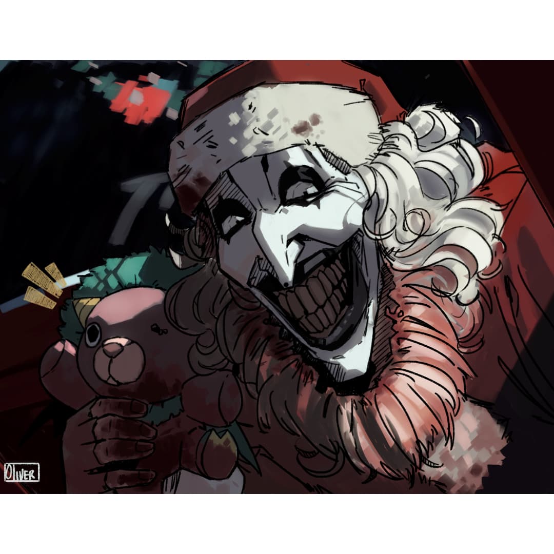 art_the_clown bald blood blood_on_clothes clown clown_mask clown_nose crossover director_chimera_(spy_x_family) evil_grin evil_smile gloves grin long_sleeves looking_at_viewer makeup mask olive_liverr open_mouth smile solo spy_x_family stuffed_animal stuffed_toy terrifier_(movie)