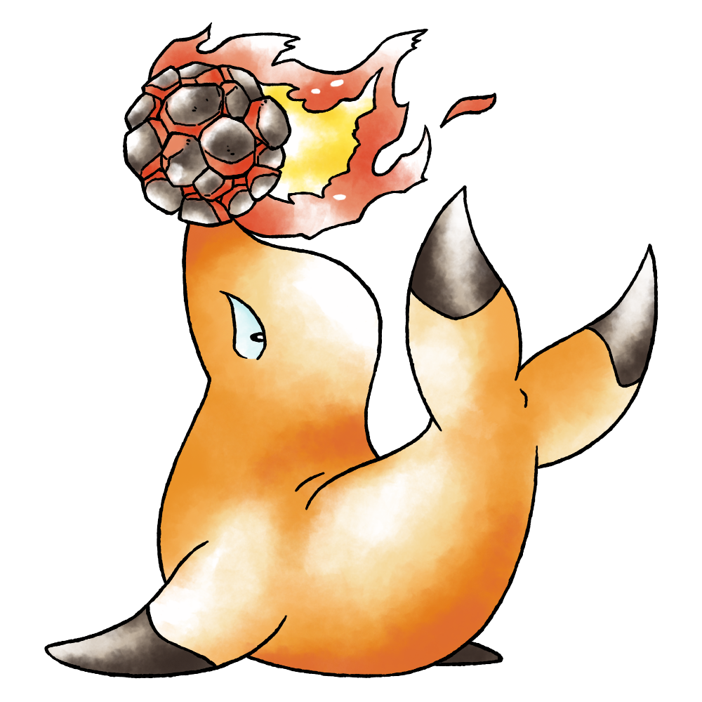 balancing balancing_on_nose bombshikaa colored_skin derivative_work fire fireball from_behind full_body looking_back nintendo no_humans official_style orange_skin pokemon pokemon_(creature) pokemon_focus pokemon_gsc_(prototype) prototype_design raciebeep sea_lion seal_(animal) simple_background solo sugimori_ken_(style) tachi-e tail_raised transparent_background watercolor_effect