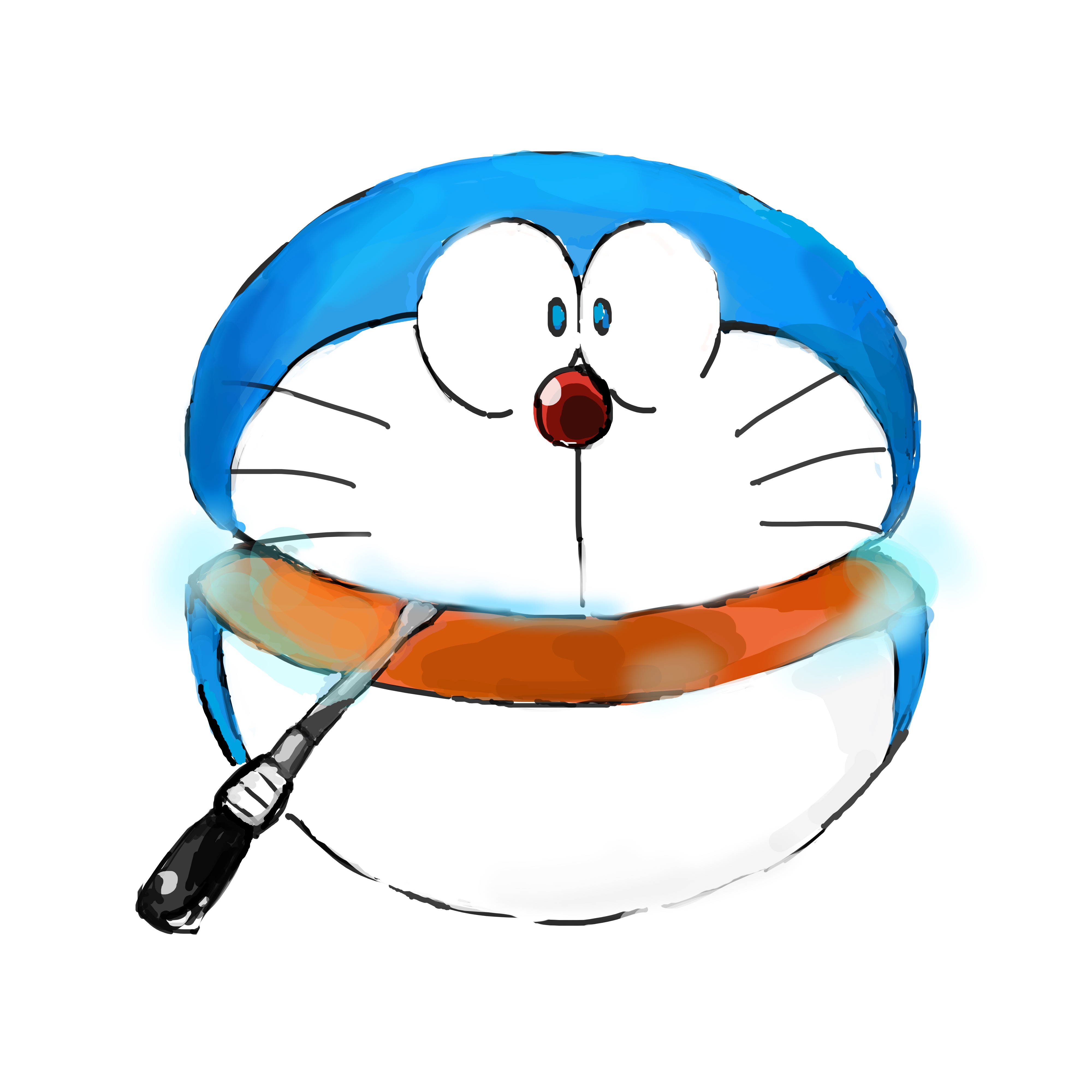 absurdres cherenkov_radiation demon_core doraemon doraemon_(character) highres mochizuki_tagosaku no_humans objectification orb pun red_eyes screwdriver simple_background whiskers white_background