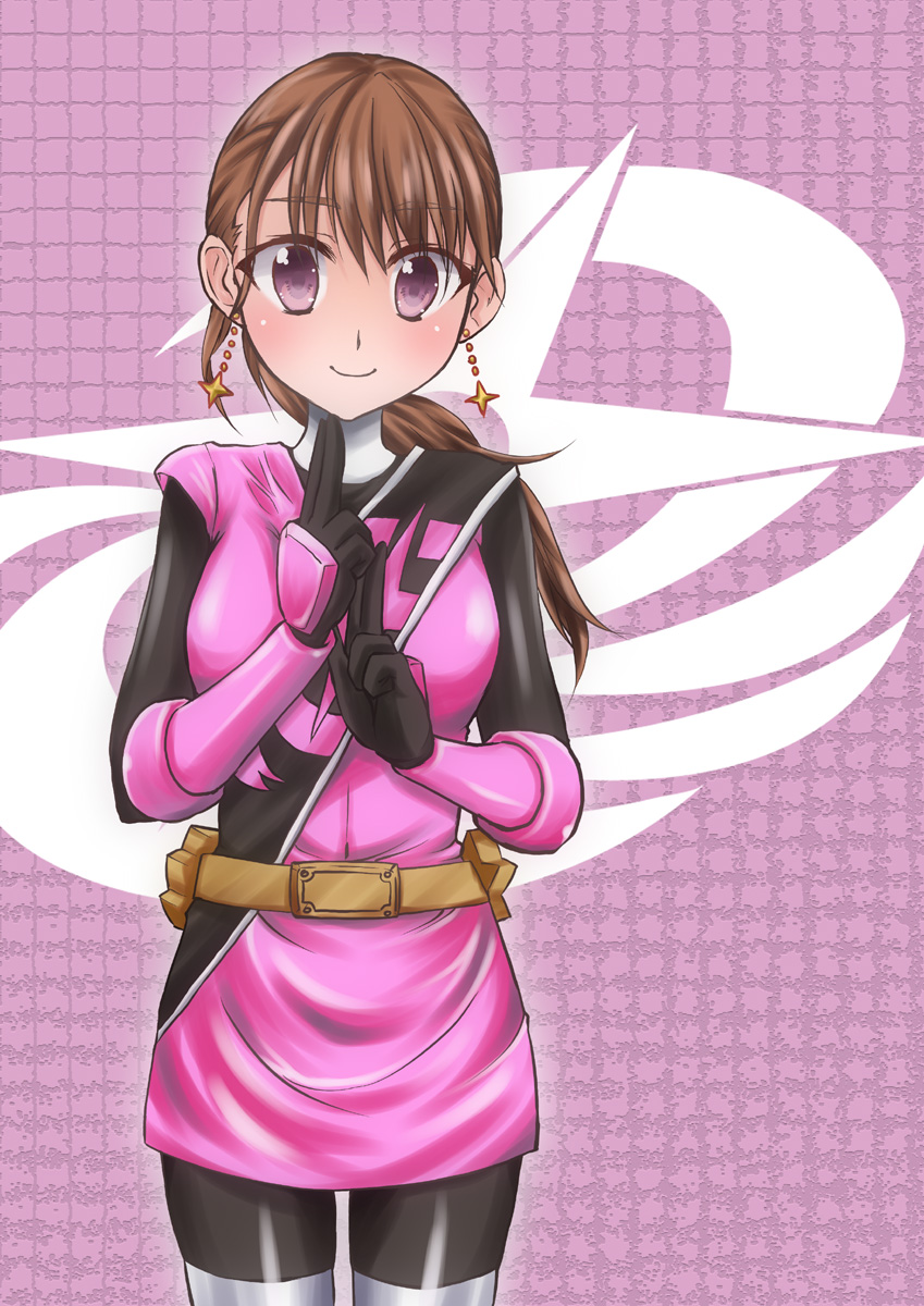 brown_eyes highres momochi_kasumi nyon. pink_eyes shuriken_earrings shuriken_sentai_ninninger super_sentai