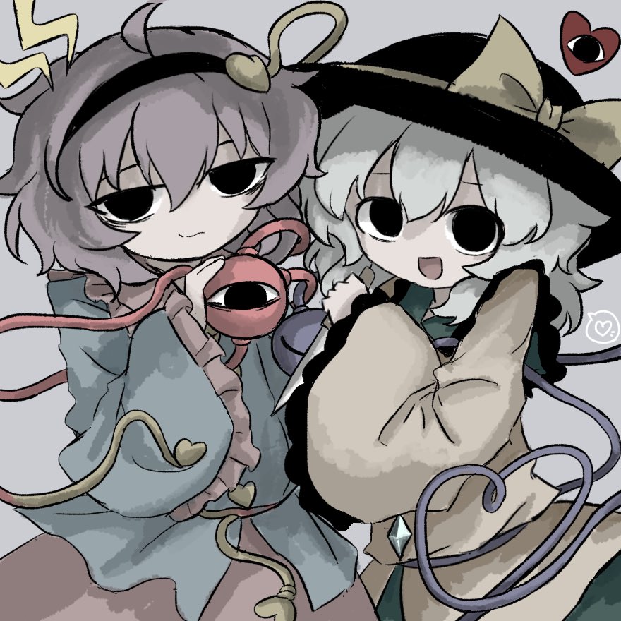 2girls black_eyes black_hairband black_hat blue_shirt buttons diamond_button eyeball frilled_shirt_collar frilled_sleeves frills green_hair green_skirt hair_ornament hairband hat hat_ribbon heart heart_button heart_hair_ornament heart_of_string heripantomorrow holding holding_eyeball holding_knife knife komeiji_koishi komeiji_satori multiple_girls pink_hair pink_skirt ribbon ribbon-trimmed_collar ribbon_trim shirt siblings sisters skirt smile third_eye touhou wide_sleeves yellow_ribbon yellow_shirt