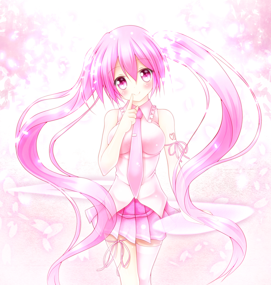 blush dress hatsune_miku long_hair pink_eyes pink_hair sakura sakura_miku smile twintails vocaloid