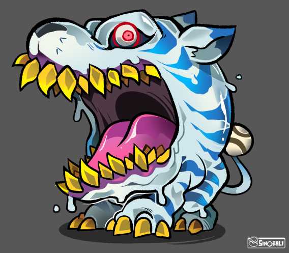 digimon digimon_(creature) open_mouth red_eyes sharp_teeth solo splashmon splashmon_darkness_mode teeth tongue