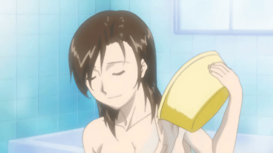 00s 1girl 2009 animated animated_gif bathing bathroom bathtub black_hair breasts closed_eyes female_focus large_breasts lowres mature_female musuko_no_tomodachi_ni_okasarete nipples nude serimiya_youko short_hair solo steam tagme wet wet_hair