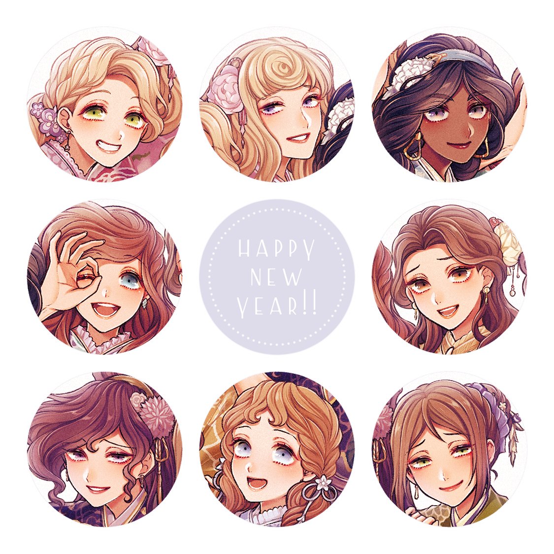 2022 6+girls :d adapted_costume aladdin_(movie) aqua_kimono ariel_(disney) aurora_(disney) beauty_and_the_beast belle_(disney) black_hair blonde_hair blue_eyes blue_kimono braid braided_ponytail brown_eyes brown_hair brown_kimono character_name child closed_mouth commentary_request company_connection copyright_name crossover curly_hair dark-skinned_female dark_skin disney disney_princess earrings english_text eyelashes eyeshadow fairy fingernails floral_print flower flower_braid flying full_body fur_shawl fur_trim furisode gem geta green_eyes green_kimono grin hair_bun hair_flower hair_ornament hair_over_shoulder hairband half_updo hand_on_another's_arm hand_on_another's_shoulder hand_up hands_on_another's_arm happy_new_year hercules_(1997_film) holding_another's_arm jane_porter japanese_clothes jasmine_(disney) jewelry kimono leaning_forward leaning_on_person light_particles lineup lipstick long_hair long_sleeves looking_at_viewer makeup megara_(disney) miniskirt mizala multi-tied_hair multiple_braids multiple_crossover multiple_girls new_year obi ok_sign ok_sign_over_eye one_eye_closed open_mouth rapunzel_(disney) sash shawl skirt sleeping_beauty smile tangled tarzan the_little_mermaid_(disney) tinker_bell_(disney) upper_body walt_disney's_peter_pan wendy_darling