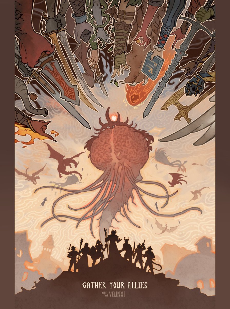 absolutely_everyone arabella_(baldur&#039;s_gate) artist_name astarion baldur&#039;s_gate baldur&#039;s_gate_3 barcus_wroot book brain commentary dagger dame_aylin dragon dungeons_&amp;_dragons english_commentary english_text everyone fire gale_(baldur&#039;s_gate) halberd halsin highres holding holding_book holding_sword holding_weapon isobel_(baldur&#039;s_gate) jaheira karlach knife lae&#039;zel meteor mol_(baldur&#039;s_gate) monster nine-fingers_keene out_of_frame outstretched_arm owlbear pointing polearm raphael_(baldur&#039;s_gate) rolan_(baldur&#039;s_gate) shadowheart_(baldur&#039;s_gate) silhouette strange_ox_(baldur&#039;s_gate) sword the_dark_urge_(baldur&#039;s_gate) velinxi volothamp_geddarm weapon wyll_(baldur&#039;s_gate) yurgir