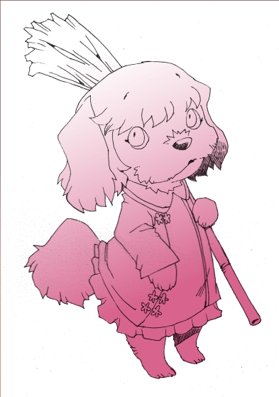 1girl animal_ears animalization bamboo_broom broom dog dress female_focus kasodani_kyouko kasodani_kyouko_(yamabiko) onikobe_rin short_hair solo tail touhou