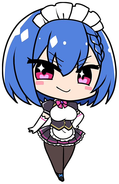 1girl apron black_dress black_skirt blue_hair blush bow bowtie braid breasts closed_mouth collar_jewel derauea dress elbow_gloves femme_de_menage_maid_academy_uniform flower footwear_flower frilled_apron frills game_cg gem gloves heart heart_in_eye kriemhild_valhanna large_breasts looking_at_viewer maid maid_apron maid_headdress medium_hair milk_factory miniskirt motto!_haramase!_honoo_no_oppai_isekai_oppai_maid_gakuen! non-web_source official_art pantyhose pink_bow pink_bowtie pink_eyes puffy_short_sleeves puffy_sleeves purple_brooch purple_gemstone short_sleeves single_braid skirt smile solo symbol_in_eye transparent_background waist_apron white_apron white_gloves