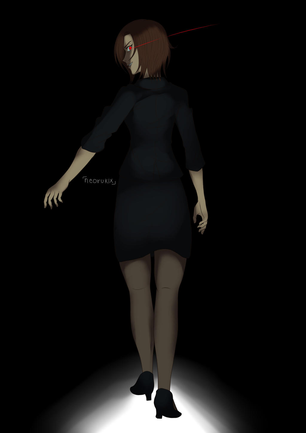1girl digimon female_focus glowing glowing_eye highres himekawa_maki looking_at_viewer red_eyes solo